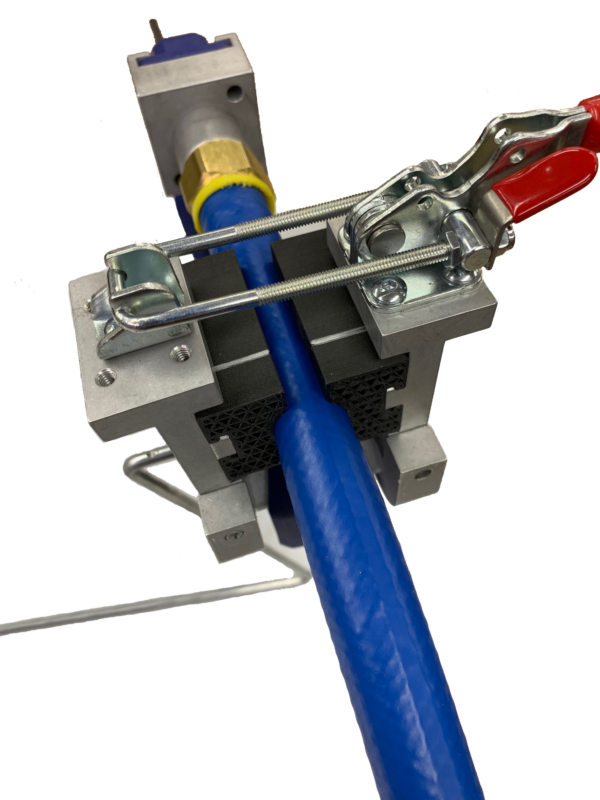 Barb-Tech V quick, safe, effortless, portable hose assembly tool used in injection molding, robotic, pneumatics & general industrial.